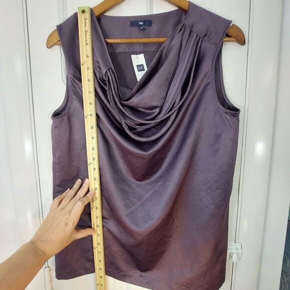 GAP Gray Silky Sleeveless Tank Top Blouse w/Decorative Corded Scoop Neck Sz 6 - Picture 10 of 12